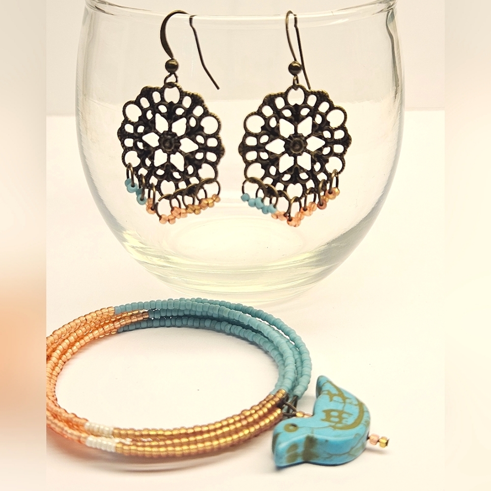 Beaded Bracelet and Earrings Set